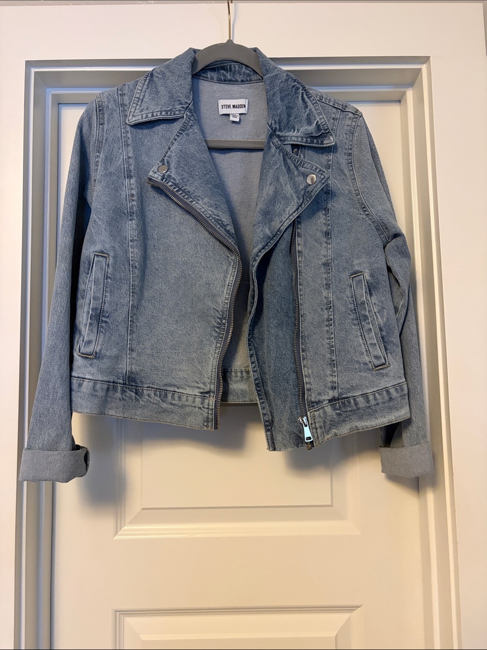 Steve Madden Faded Blue Denim Biker Jacket